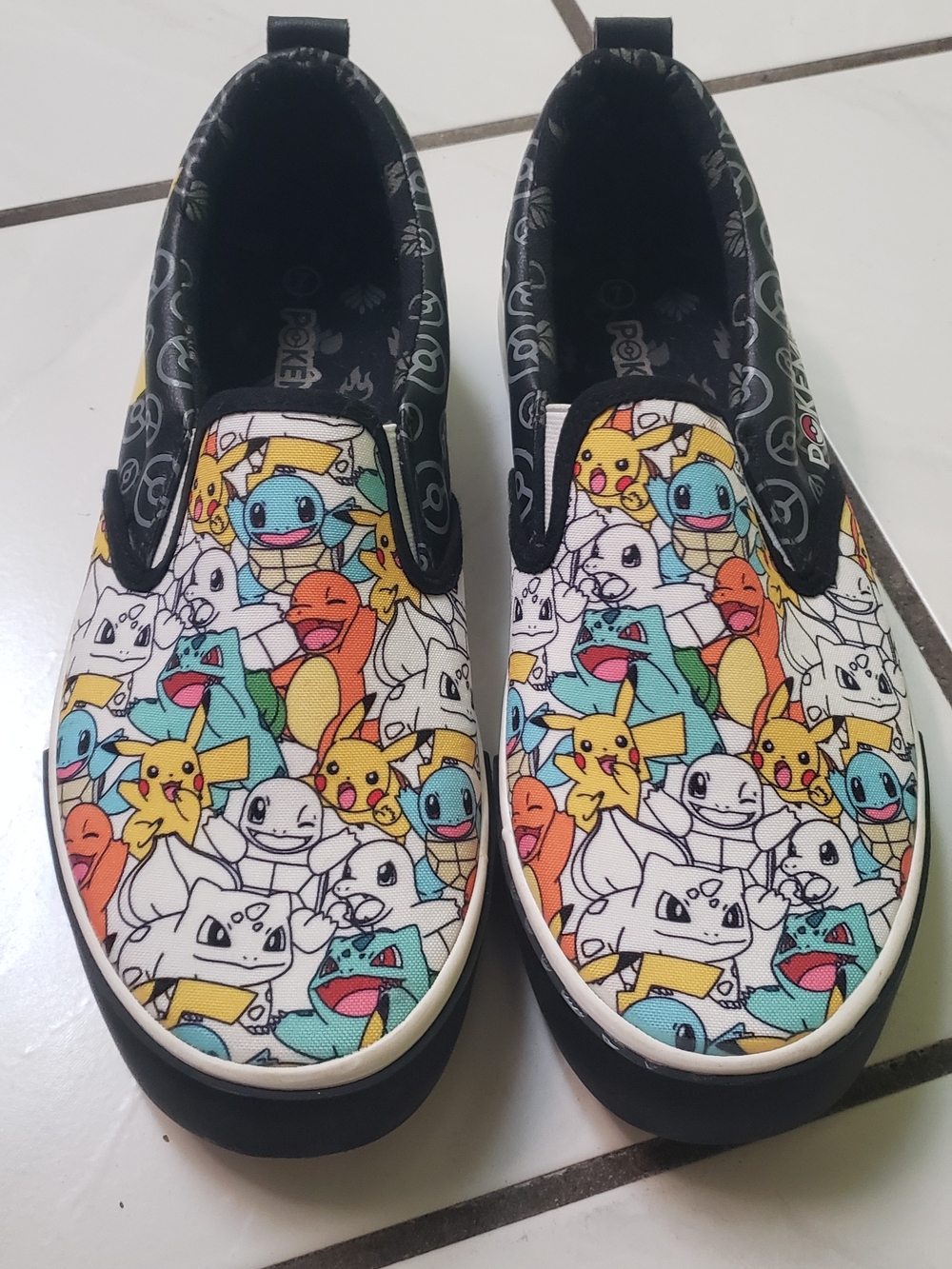 Like new "Pokemon" black slip-on sneakers, multicolor